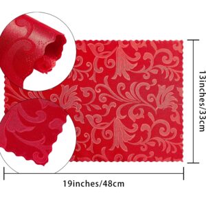 HommxJF 4 Pieces Wave Scroll Damask Jacquard Red Placemats,13 x 19 inch Protect Surface Heat and Stain Resistant Dinner Mats