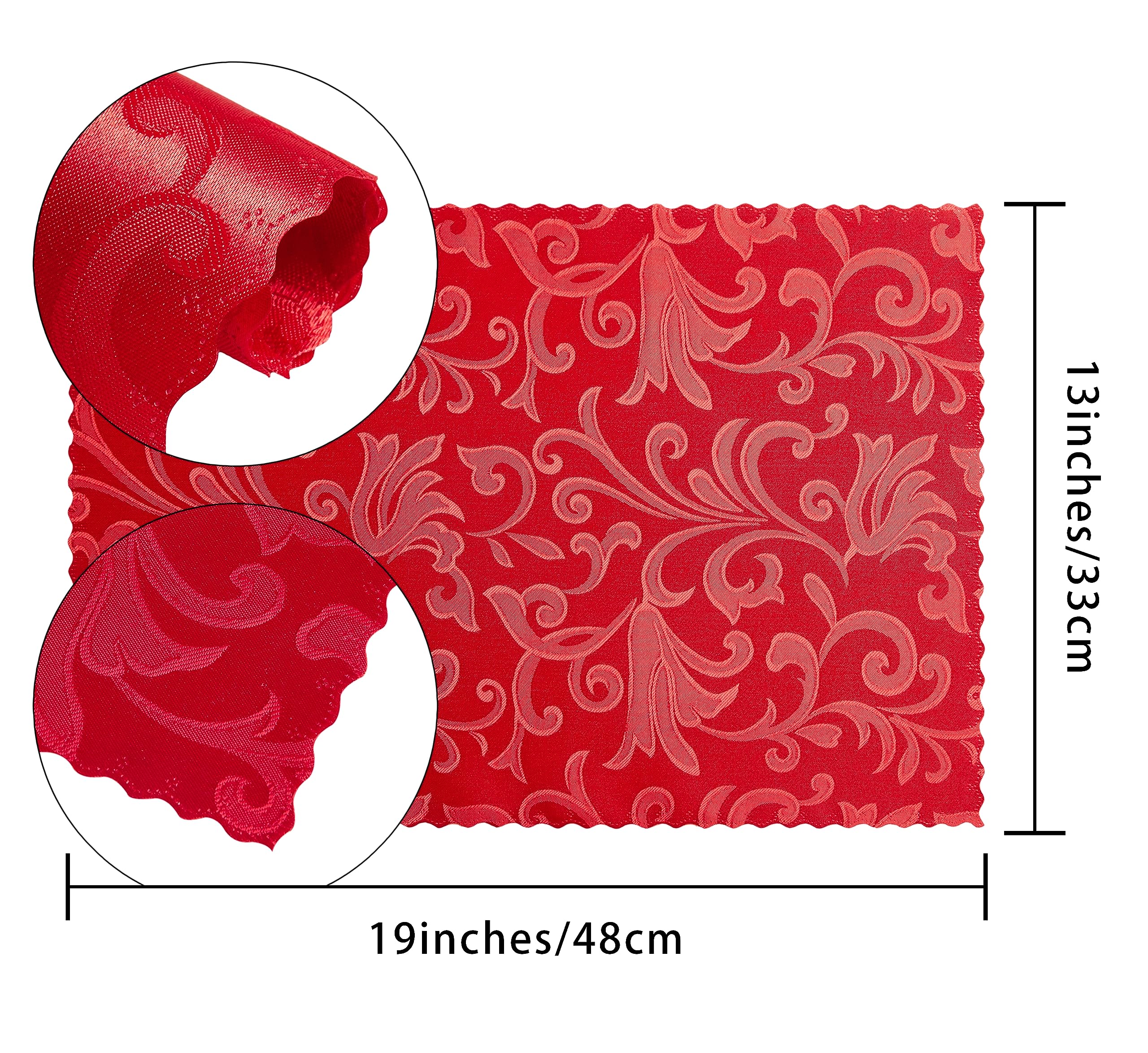 HommxJF 4 Pieces Wave Scroll Damask Jacquard Red Placemats,13 x 19 inch Protect Surface Heat and Stain Resistant Dinner Mats