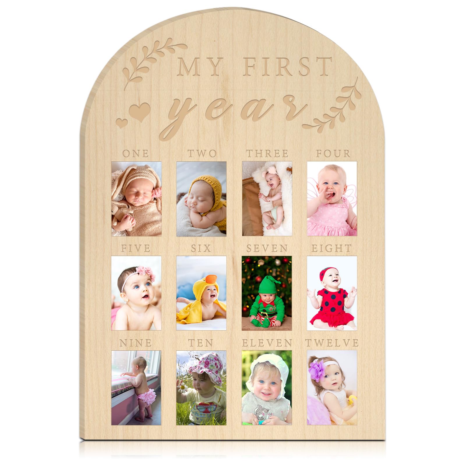 hongpar My First Year Photo Display Wood Board Baby's First Year Photo Frame Milestone Board 12 Months Baby Picture Frame 1st Birthday Nursery Decorations for Boy Girl Baby Keepsake Gift for Mom