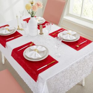 HommxJF 4 Pieces Wave Scroll Damask Jacquard Red Placemats,13 x 19 inch Protect Surface Heat and Stain Resistant Dinner Mats