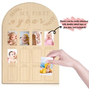 hongpar My First Year Photo Display Wood Board Baby's First Year Photo Frame Milestone Board 12 Months Baby Picture Frame 1st Birthday Nursery Decorations for Boy Girl Baby Keepsake Gift for Mom