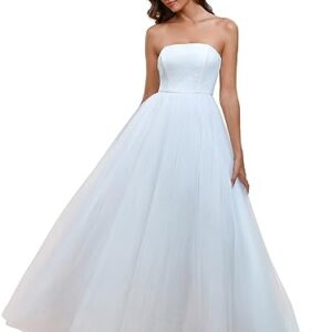 Ever-Pretty Women's Strapless A-line Empire Waist Tulle Elegant Simple Wedding Dress White US04