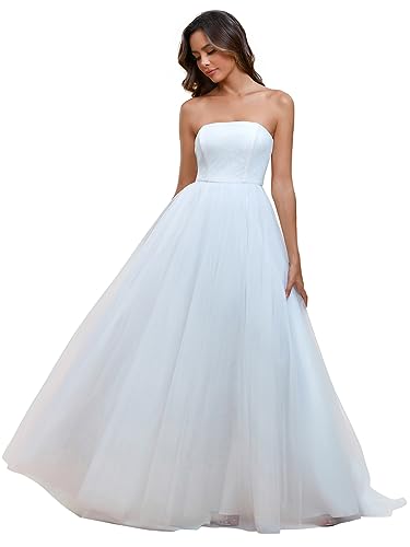 Ever-Pretty Women's Strapless A-line Empire Waist Tulle Elegant Simple Wedding Dress White US04