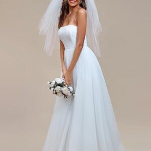 Ever-Pretty Women's Strapless A-line Empire Waist Tulle Elegant Simple Wedding Dress White US04