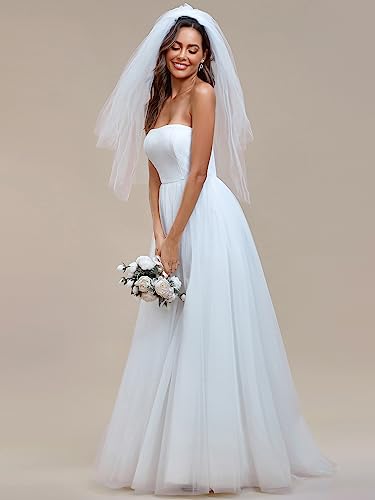 Ever-Pretty Women's Strapless A-line Empire Waist Tulle Elegant Simple Wedding Dress White US04