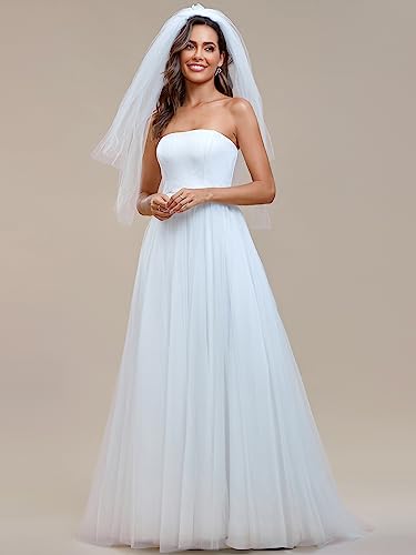 Ever-Pretty Women's Strapless A-line Empire Waist Tulle Elegant Simple Wedding Dress White US04