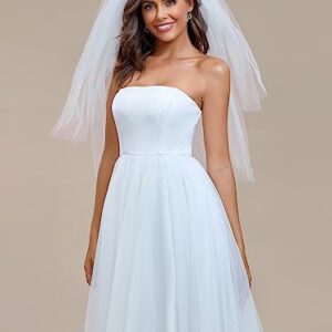 Ever-Pretty Women's Strapless A-line Empire Waist Tulle Elegant Simple Wedding Dress White US04