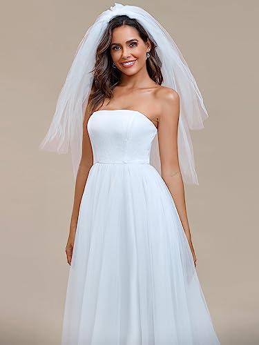 Ever-Pretty Women's Strapless A-line Empire Waist Tulle Elegant Simple Wedding Dress White US04