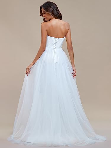 Ever-Pretty Women's Strapless A-line Empire Waist Tulle Elegant Simple Wedding Dress White US04