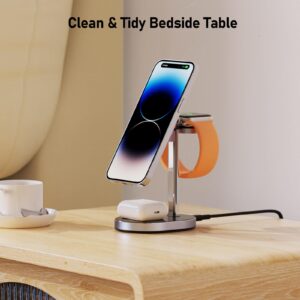 3 in 1 Wireless Charging Station for Apple Devices, 15W Wireless Charger Stand Fast Charging with 20W Adapter for iPhone 15 14 13 12 Pro Max/Plus/Pro/Mini,iWatch Ultra 1,2 Series 9, AirPod (Black)