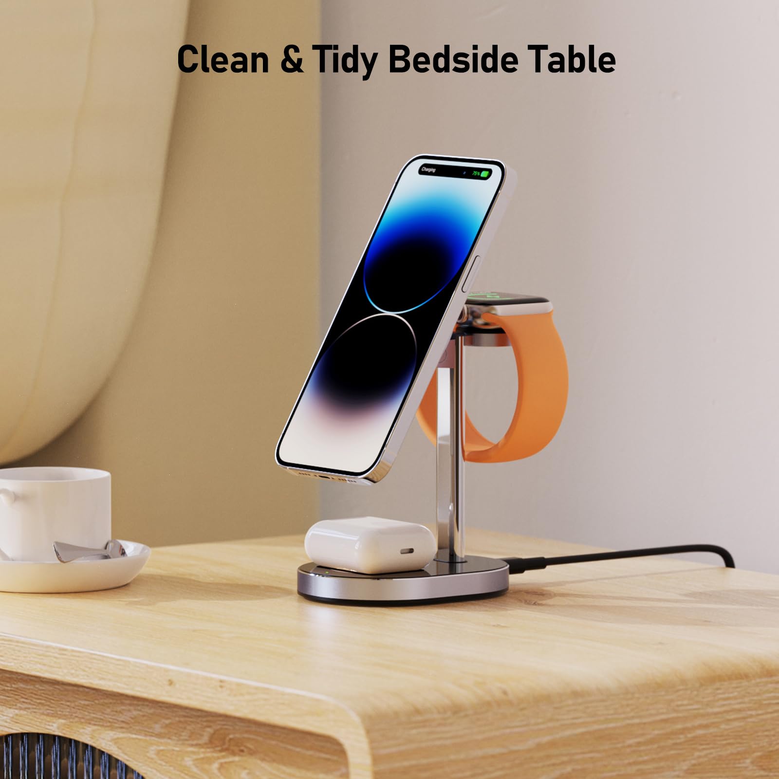 3 in 1 Wireless Charging Station for Apple Devices, 15W Wireless Charger Stand Fast Charging with 20W Adapter for iPhone 15 14 13 12 Pro Max/Plus/Pro/Mini,iWatch Ultra 1,2 Series 9, AirPod (Black)