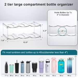 2 Tier Stackable Water Bottle Organizer for Cabinet - Premium Clear Holder for Tumbler, Travel Bottle, Wine Rack Display - Home Kitchen Pantry Refrigerator Organization and Storage - Hold 6 Bottles