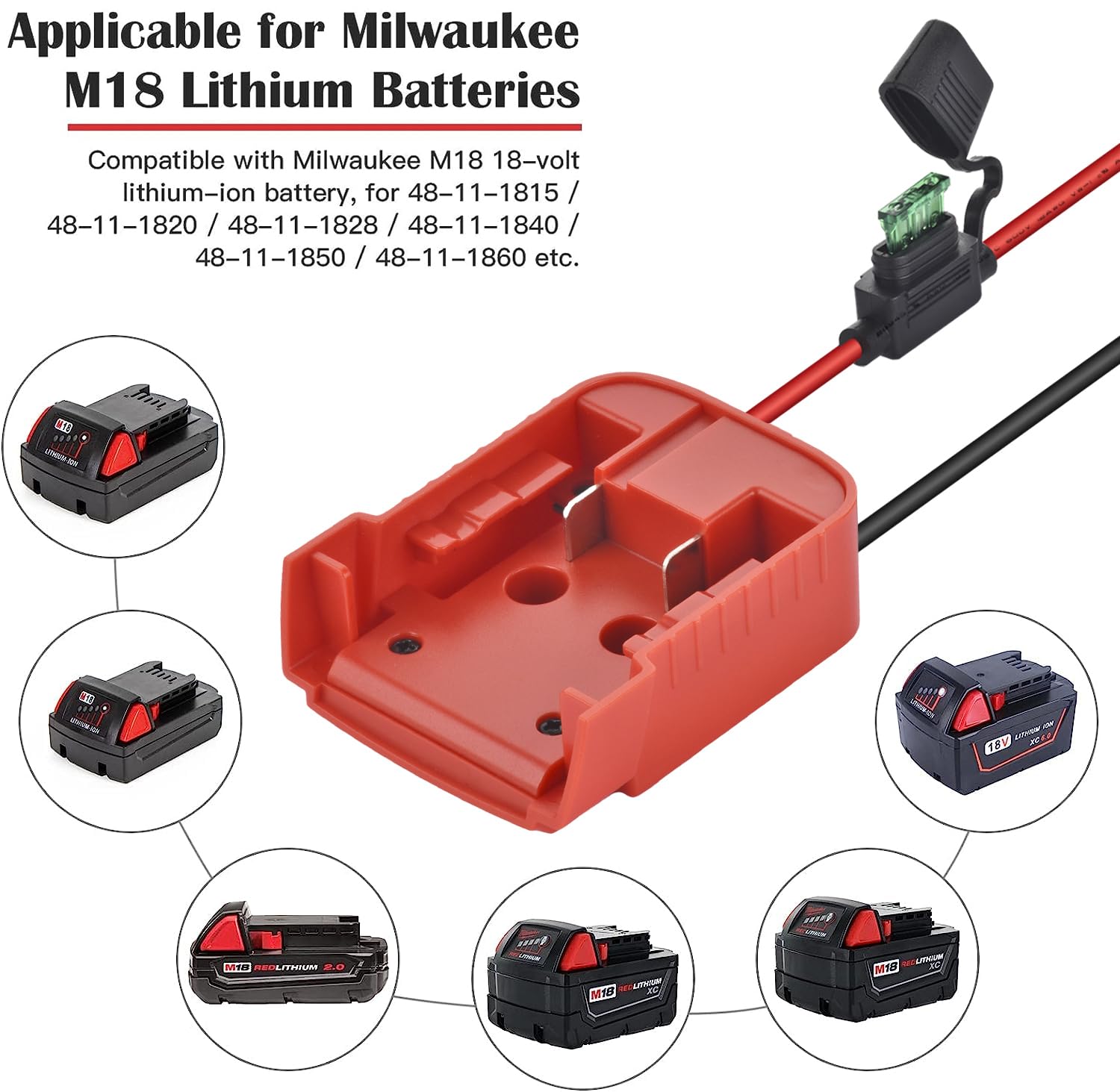 2 Pack Power Wheels Adapter for Milwaukee M18,18V Power Wheels Battery Conversion Kit with Switch, Fuse & Wire Terminals, 12AWG Wire, Power Connector for DIY Rc Car Toys and Robotics