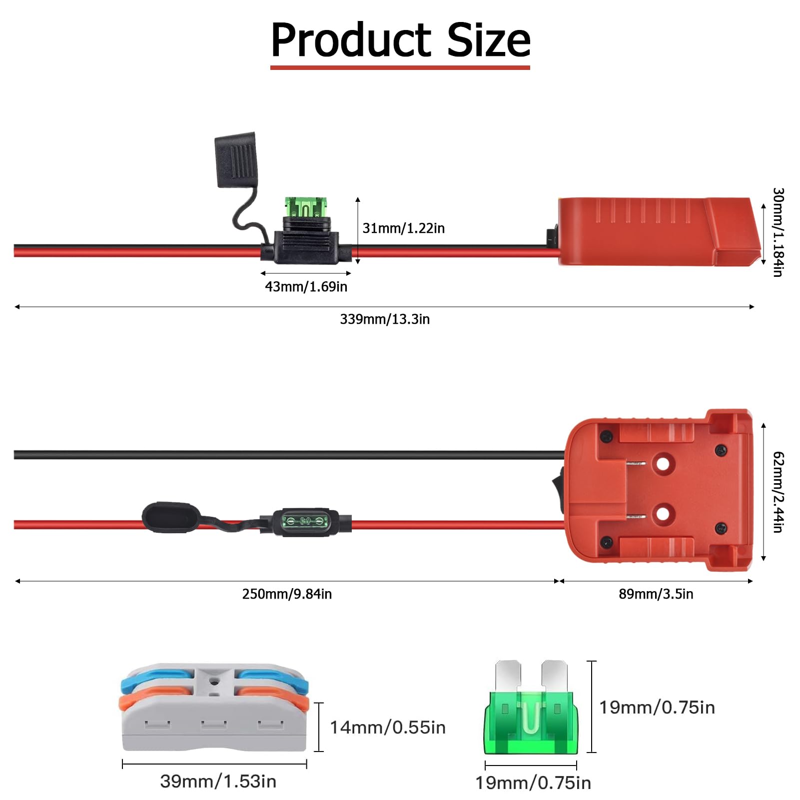 2 Pack Power Wheels Adapter for Milwaukee M18,18V Power Wheels Battery Conversion Kit with Switch, Fuse & Wire Terminals, 12AWG Wire, Power Connector for DIY Rc Car Toys and Robotics