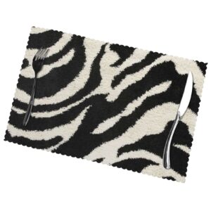 zebra animal print heat-resistant placemats set of 6,kitchen restaurant washable and non slip tableware mat 12x18 in