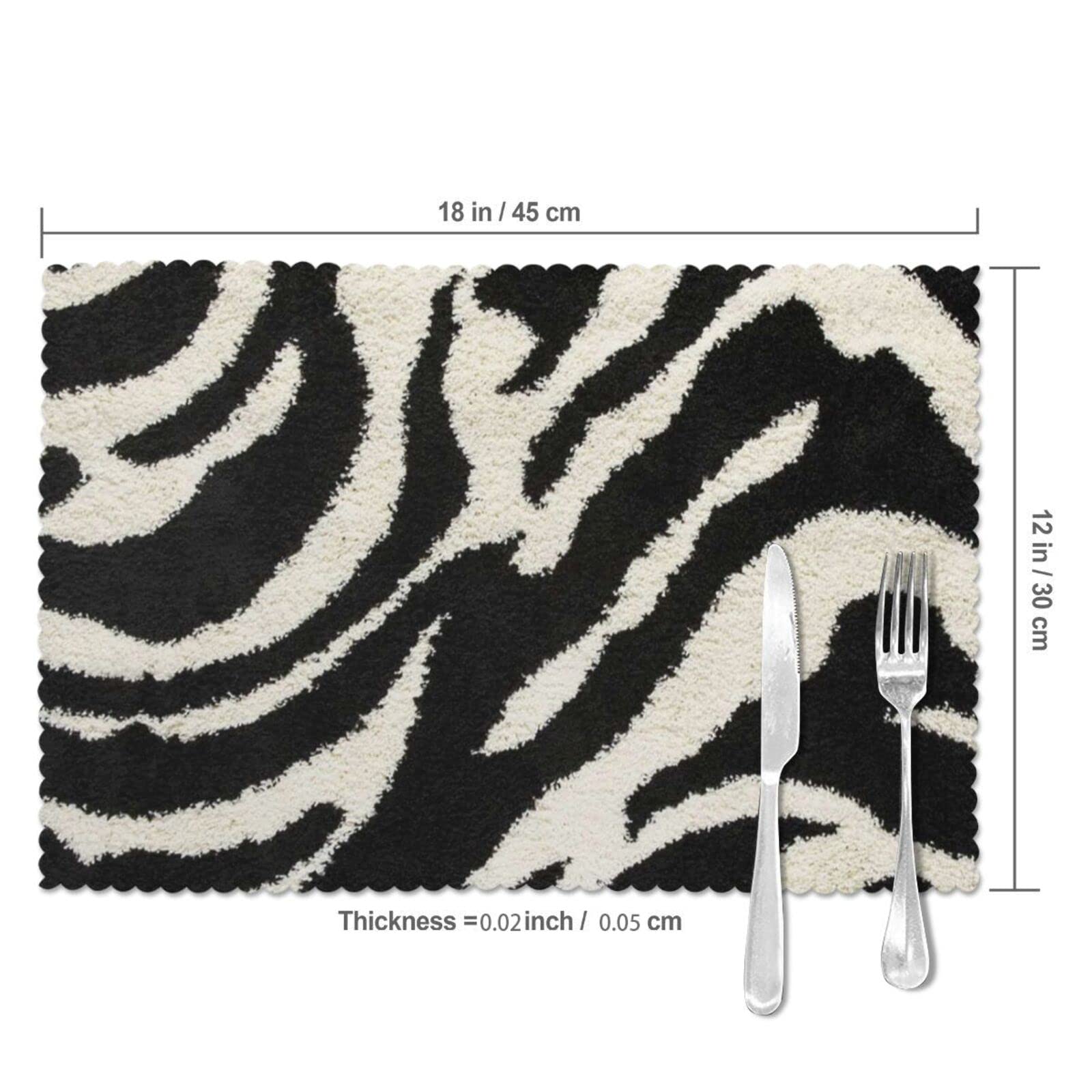 Zebra Animal Print Heat-Resistant Placemats Set of 6,Kitchen Restaurant Washable and Non Slip Tableware Mat 12x18 in