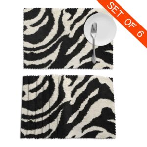 Zebra Animal Print Heat-Resistant Placemats Set of 6,Kitchen Restaurant Washable and Non Slip Tableware Mat 12x18 in