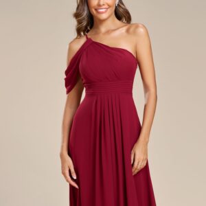 Ever-Pretty Women's Flowy One Shoulder Short Sleeve Backless A-line Floor Length Cocktail Dresses Burgundy US12