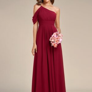 Ever-Pretty Women's Flowy One Shoulder Short Sleeve Backless A-line Floor Length Cocktail Dresses Burgundy US12