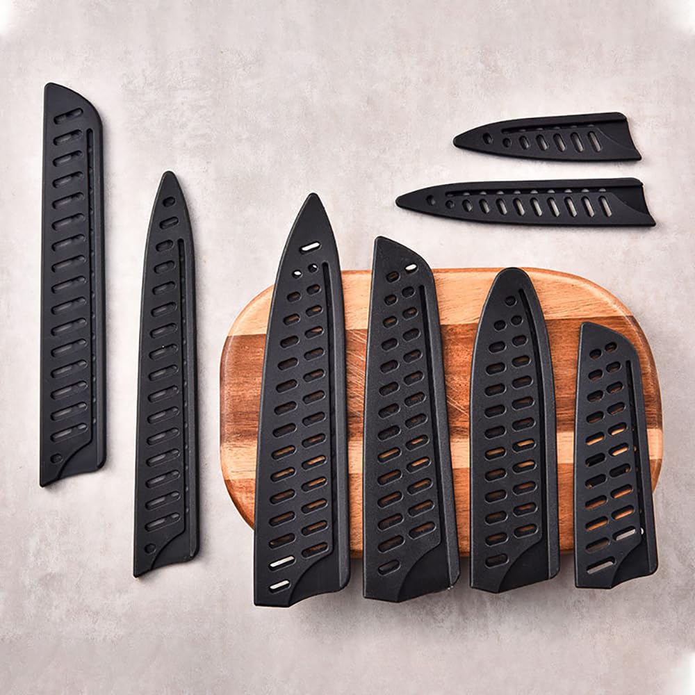 Huliyhus 8 Pieces Universal Knife Guards Set, Plastic Kitchen Knife Covers Sleeves Knife Sheath Blade Protector for Paring Utility Santoku Nakiri Cleaver Bread Carving Chef Knife