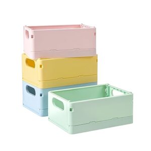 trzz 4-pack mini storage crates organizer, collapsible plastic storage basket with space-saving design, stackable cute bin for office & home bedroom, bathroom and kitchen storage decor. (6.5"4.8"2.9")