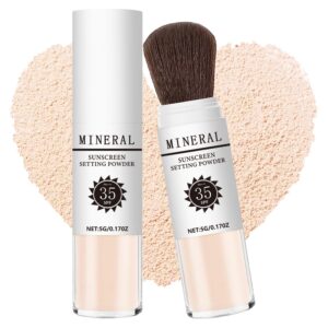 sunscreen setting powder spf 35, mineral brush powder, oil control natural matte finish loose powder translucent lasting lightweight breathable for all skin (#01 translucent)