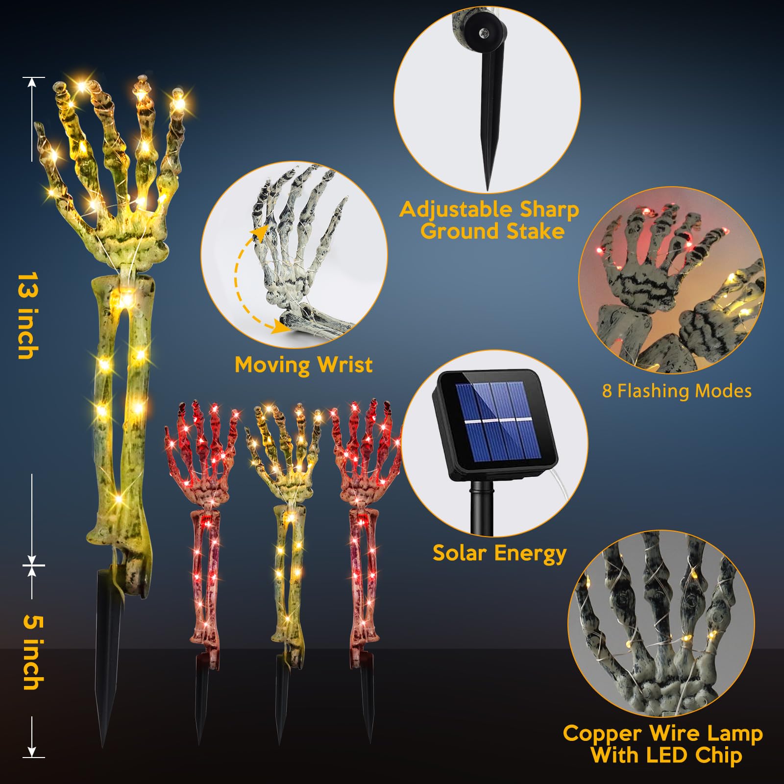 Halloween Decorations,4 Pack Solar Powered Glowing Skeleton Arm Stakes, Scary Skeleton Halloween Decor, Arms Crawling Out of Patio Walkway, Indoor Outdoor Party, Lawn Yard Garden