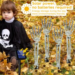 Halloween Decorations,4 Pack Solar Powered Glowing Skeleton Arm Stakes, Scary Skeleton Halloween Decor, Arms Crawling Out of Patio Walkway, Indoor Outdoor Party, Lawn Yard Garden