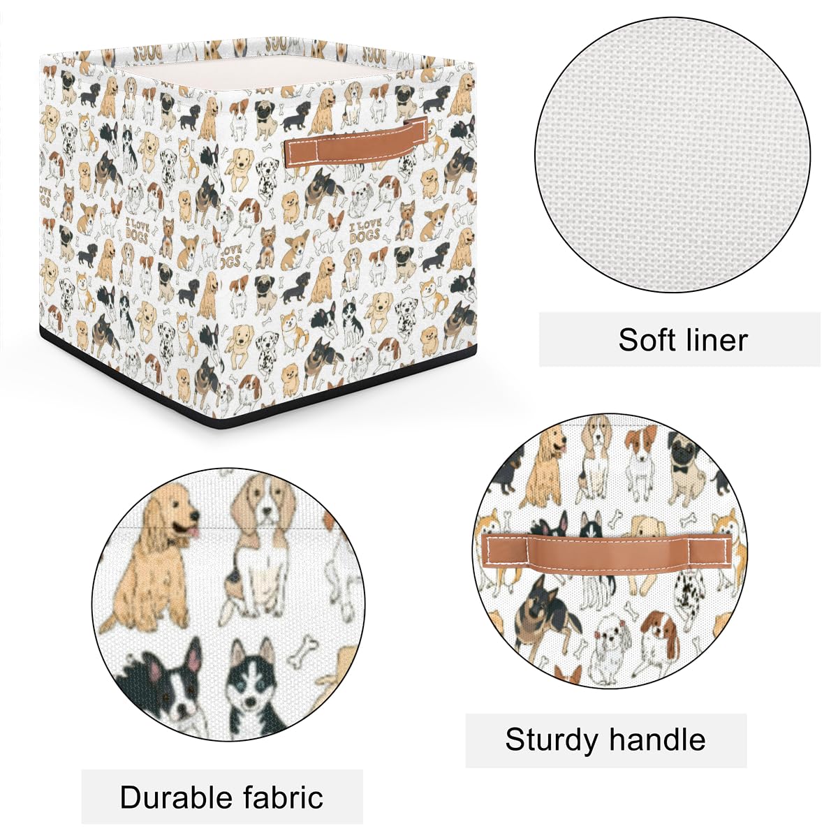 Fzsopd Storage Basket Cute Cartoon Dog Print Canvas Toy Storage Boxes Collapsible Storage Bin Storage Cube Box with Handles for Shelf Closet Bedroom Home Office