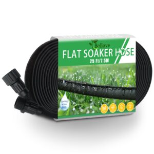 flat soaker hose 25ft, heavy duty double layer design, drip irrigation hose saves 80% water, leak proof sprinkler hose for garden, lawn, flower bed, vegetable field (25ft)