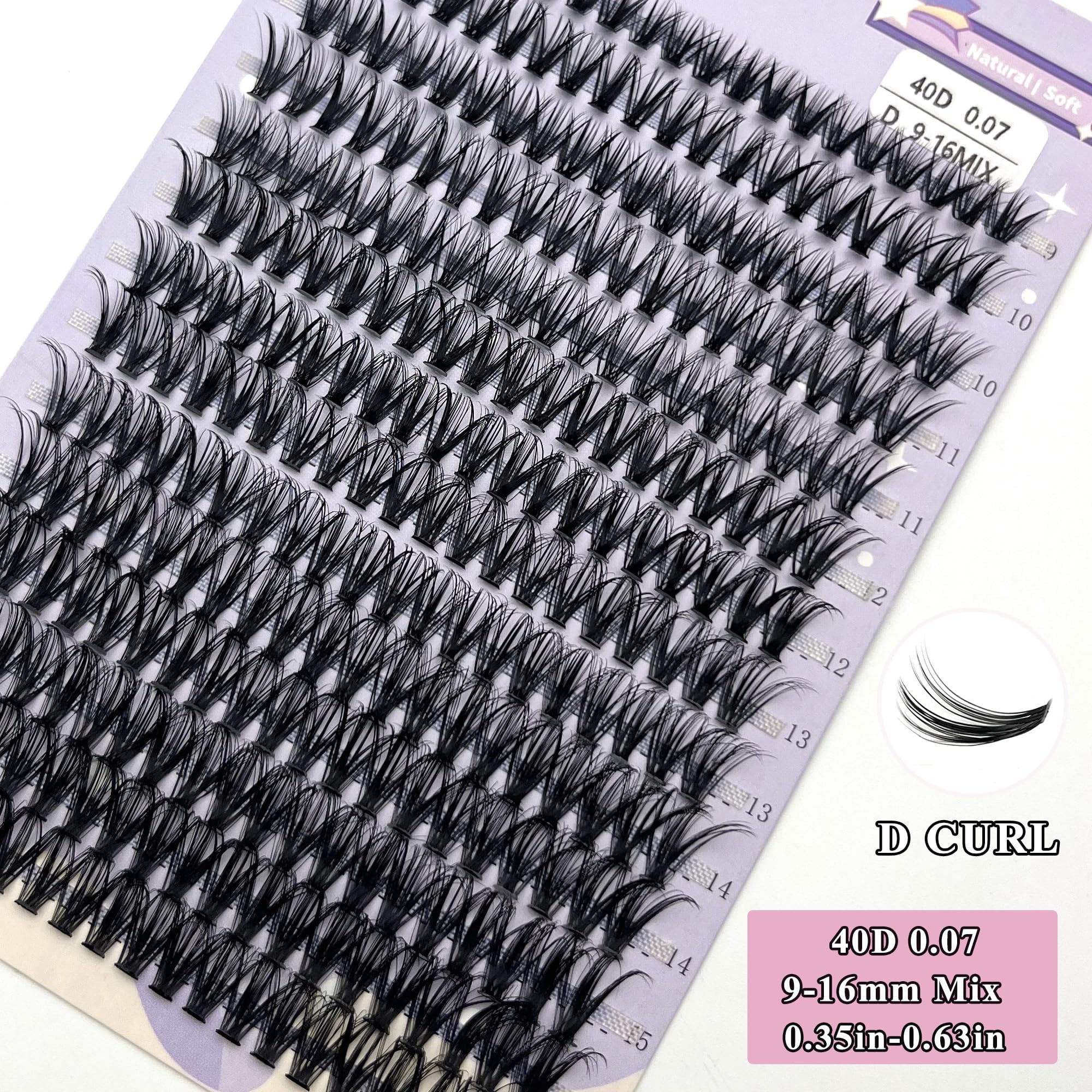 Mikiwi Cluster Lashes 280pcs 40D-0.07D-9-16mm Mix DIY Eyelash Extension D Curl Long Individual Lashes Mixed Tray Faux Mink Lash Clusters Extensions