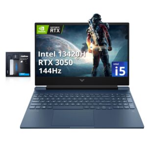 hp victus 15.6'' fhd 144hz gaming laptop, intel core i5-13420h, nvidia geforce rtx 3050, 16gb ram, 512gb ssd, backlit keyboard, wi-fi 6, hd camera, win 11 pro, blue, 128gb hotface extension set