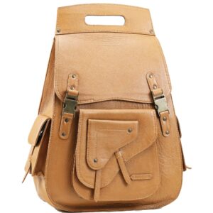 handmade world full grain 18 inch leather laptop large backpack casual bookbag daypack camping travel rucksack knapsack (camel brown)