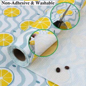 Shelf Liner for Kitchen Cabinets 15 Inch Wide X 20 Ft Non Adhesive Cabinet Drawer Liners for Shelves Non Slip Waterproof Lemon Printed Mat for Closet Bathroom Pantry Cupboard Refrigerator