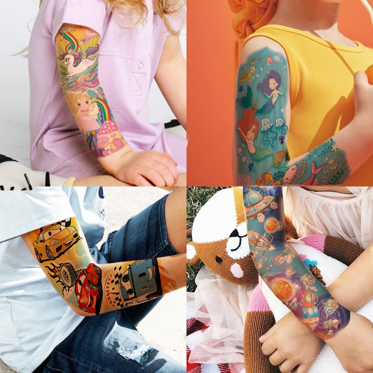 CHARLENT Kids Full Arm Temporary Tattoos - 11 Sheets Kids Full Sleeve Temporary Tattoos for Boys Girls Birthday Party Favors Goodie Bag Fillers