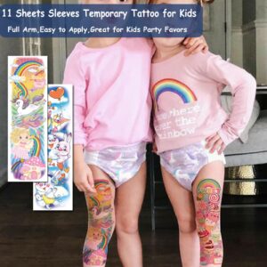 CHARLENT Kids Full Arm Temporary Tattoos - 11 Sheets Kids Full Sleeve Temporary Tattoos for Boys Girls Birthday Party Favors Goodie Bag Fillers