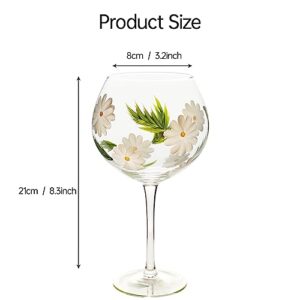 STSQTCUKT Hand-painted Wine Glass Cocktail Glass Daisy Flowers Artisan Painted 21oz Personalized Gift For Women