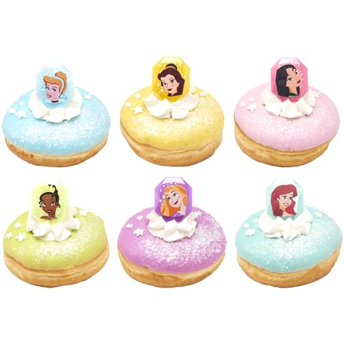 DecoPac Disney Princess Gemstone Rings, Cupcake Decorations Featuring Mulan, Cinderella, Tiana, Belle, Rapunzel and Ariel, Multicolored 3D Food Safe Cake Toppers – 24 Pack