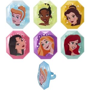 DecoPac Disney Princess Gemstone Rings, Cupcake Decorations Featuring Mulan, Cinderella, Tiana, Belle, Rapunzel and Ariel, Multicolored 3D Food Safe Cake Toppers – 24 Pack