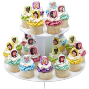 DecoPac Disney Princess Gemstone Rings, Cupcake Decorations Featuring Mulan, Cinderella, Tiana, Belle, Rapunzel and Ariel, Multicolored 3D Food Safe Cake Toppers – 24 Pack