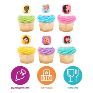 DecoPac Disney Princess Gemstone Rings, Cupcake Decorations Featuring Mulan, Cinderella, Tiana, Belle, Rapunzel and Ariel, Multicolored 3D Food Safe Cake Toppers – 24 Pack