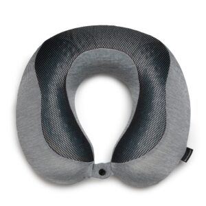 brookstone cool touch memory foam head and neck travel pillow for vacations, airplanes, trains, buses, and cars, dark grey