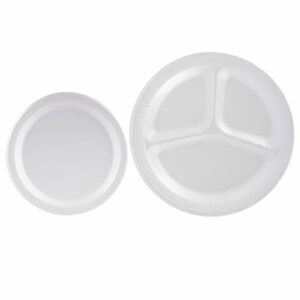 22 white foam 3 compartment plate 8 7/8" & 25pc round foam plate 6" party picnic dessert everyday foam plates school tray lunch tray dinnerware strong extra thick round foam plates 2 sizes 6 inch and
