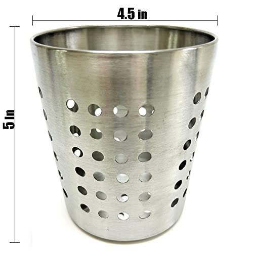 Sturdy Utensil Holder Stainless Steel Kitchen Home Office Dia 4.5" Cutlery Caddy Cutlery Caddy Holder Large 5" H Storage Cooking Cutlery Tools Dry Cookware Organizer Drying Rack Cylinder Basket