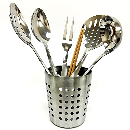 Sturdy Utensil Holder Stainless Steel Kitchen Home Office Dia 4.5" Cutlery Caddy Cutlery Caddy Holder Large 5" H Storage Cooking Cutlery Tools Dry Cookware Organizer Drying Rack Cylinder Basket