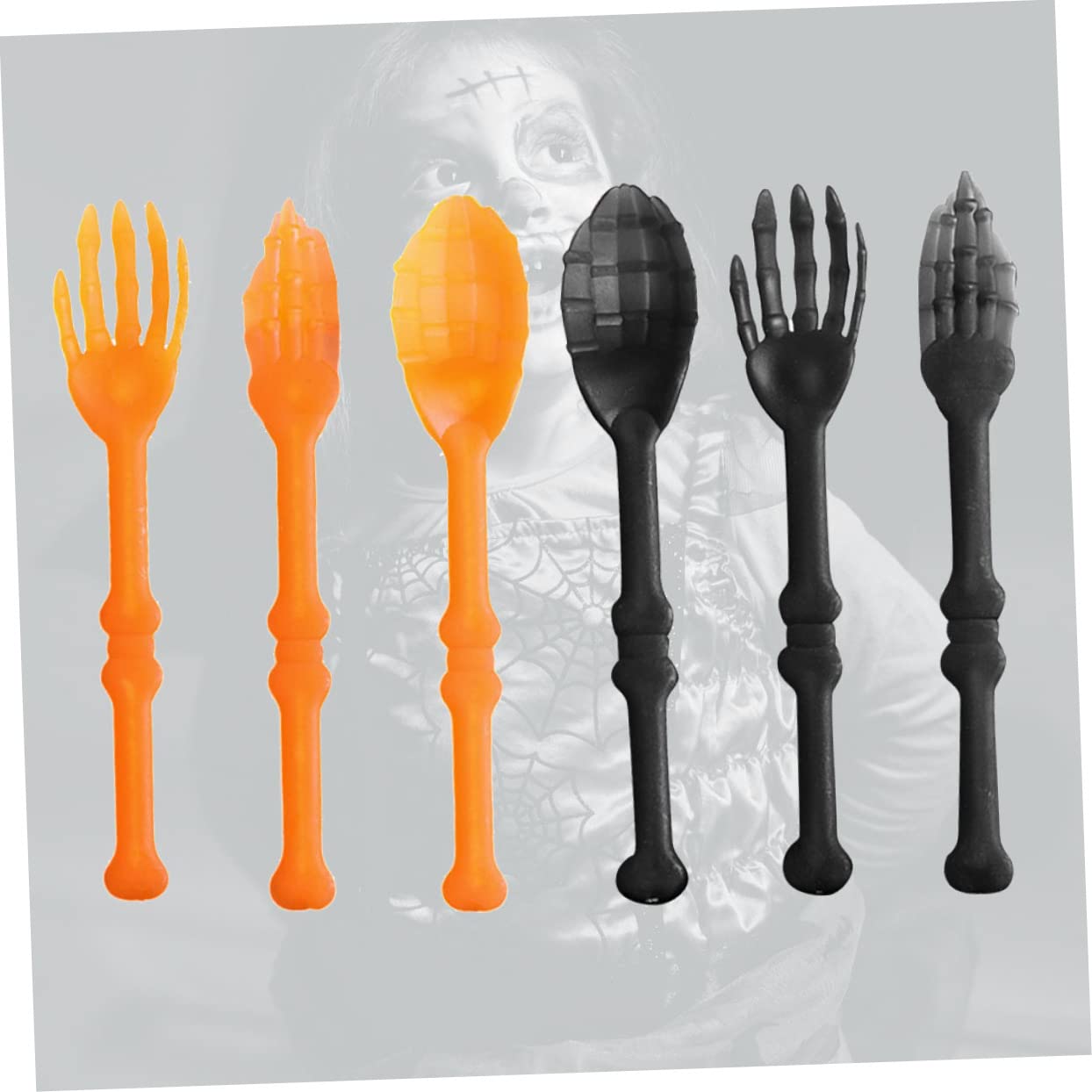 NOLITOY Skeleton Tableware 12 Pcs Halloween Tableware Plastic Coffee Toy Skeleton Forks