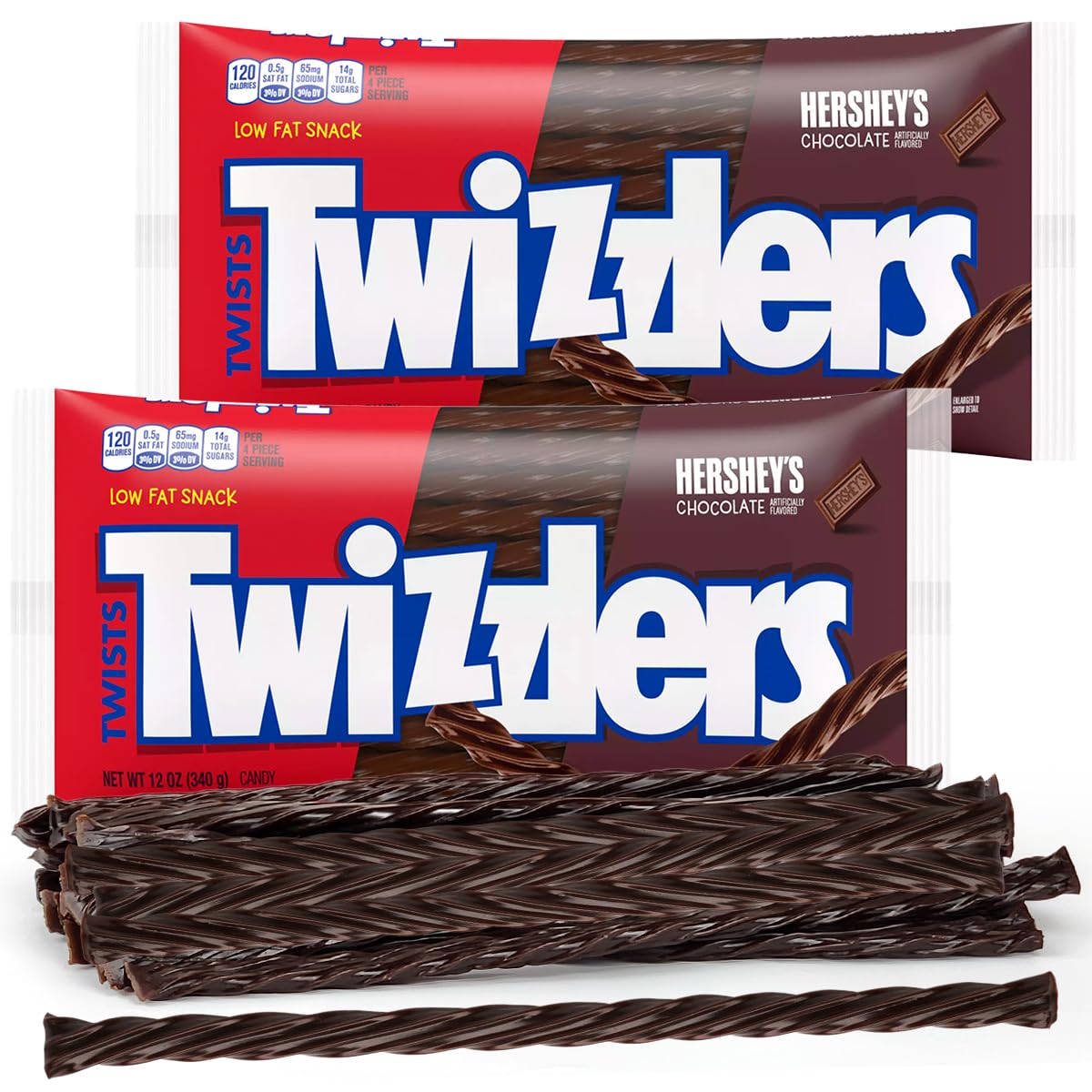 TWIZZLERS Twists HERSHEY'S Chocolate Flavored Chewy Candy, Bulk, Delicious Sweet Low Fat Snack with Blend of TWIZZLERS Twists 12 Ounce (Pack of 2)