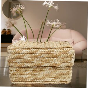 SOESFOUFU Table Trays Decorative Wicker Storage Baskets 1pc Straw Storage Basket Books Child Rectangle Wicker Wedding Basket Rattan Storage Basket