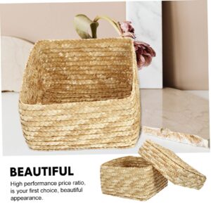 SOESFOUFU Table Trays Decorative Wicker Storage Baskets 1pc Straw Storage Basket Books Child Rectangle Wicker Wedding Basket Rattan Storage Basket