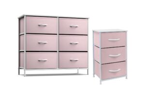 sorbus kids dresser with 6 drawers and 3 drawer nightstand bundle - matching furniture set - storage unit organizer chests for clothing - bedroom, kids rooms, nursery, & closet (pink)